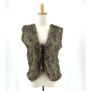 Verty Womens Faux Fur Crochet Vest One Size Boho Hippie Tie Front Festival Retro